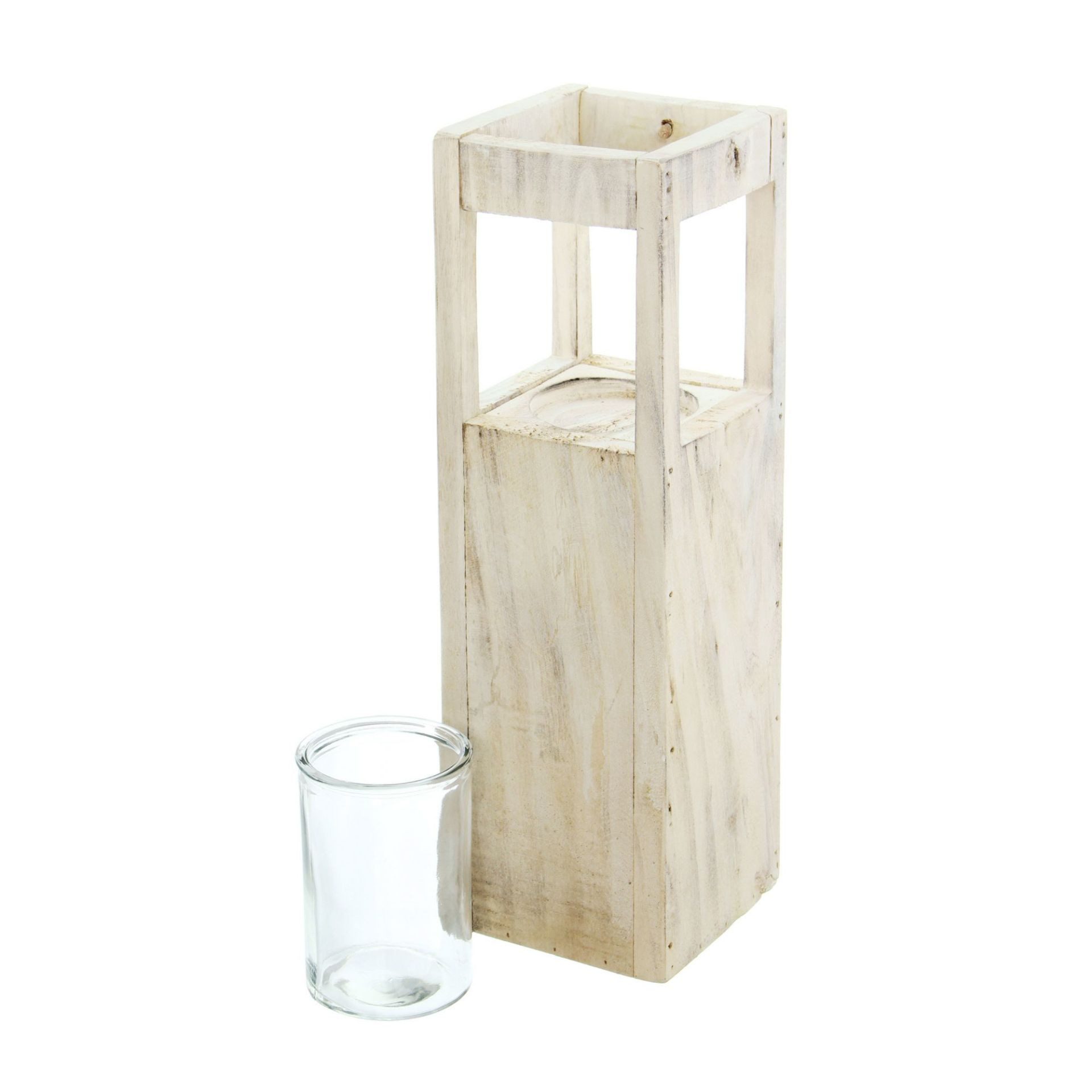 Home-trends24.de Windlicht Shabby Charme Holz Säule Windlicht Kerzen Laterne 50 cm