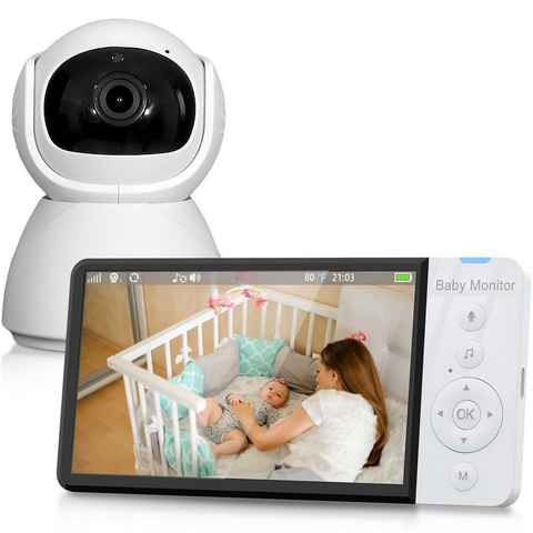 VSIUO Video-Babyphone Babyphone mit Kamera, Video Baby Monitor, Video-Babyphone, Infrarot-Nachtsicht, Temperaturanzeige, Schlaflieder, Zwei-Wege-Audio, Gegensprechfunktion, Smart VOX-Modus, 2-facher Zoom per Fernbedienung, Extra Großer 5-Zoll-IPS-Bildschirm