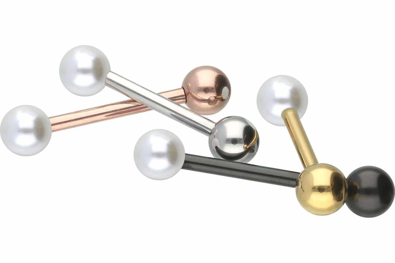 PIERCINGLINE Brustwarzenpiercing Chirurgenstahl Barbell SYNTHETISCHE PERLE + CHIRURGENSTAHL-KUGEL (Barbells, 1-tlg)