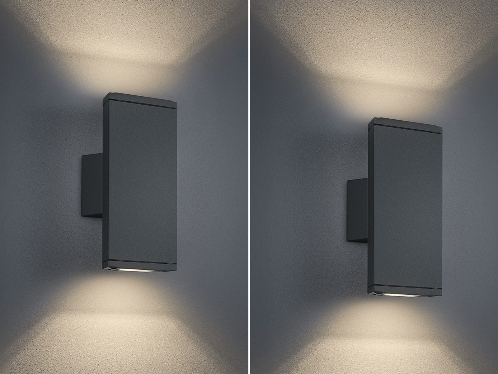 TRIO Leuchten LED Außen-Wandleuchte, LED fest integriert, warmweiß, 2er-Set flache Fassadenbeleuchtung Hauswand Up Down, Anthrazit IP 54