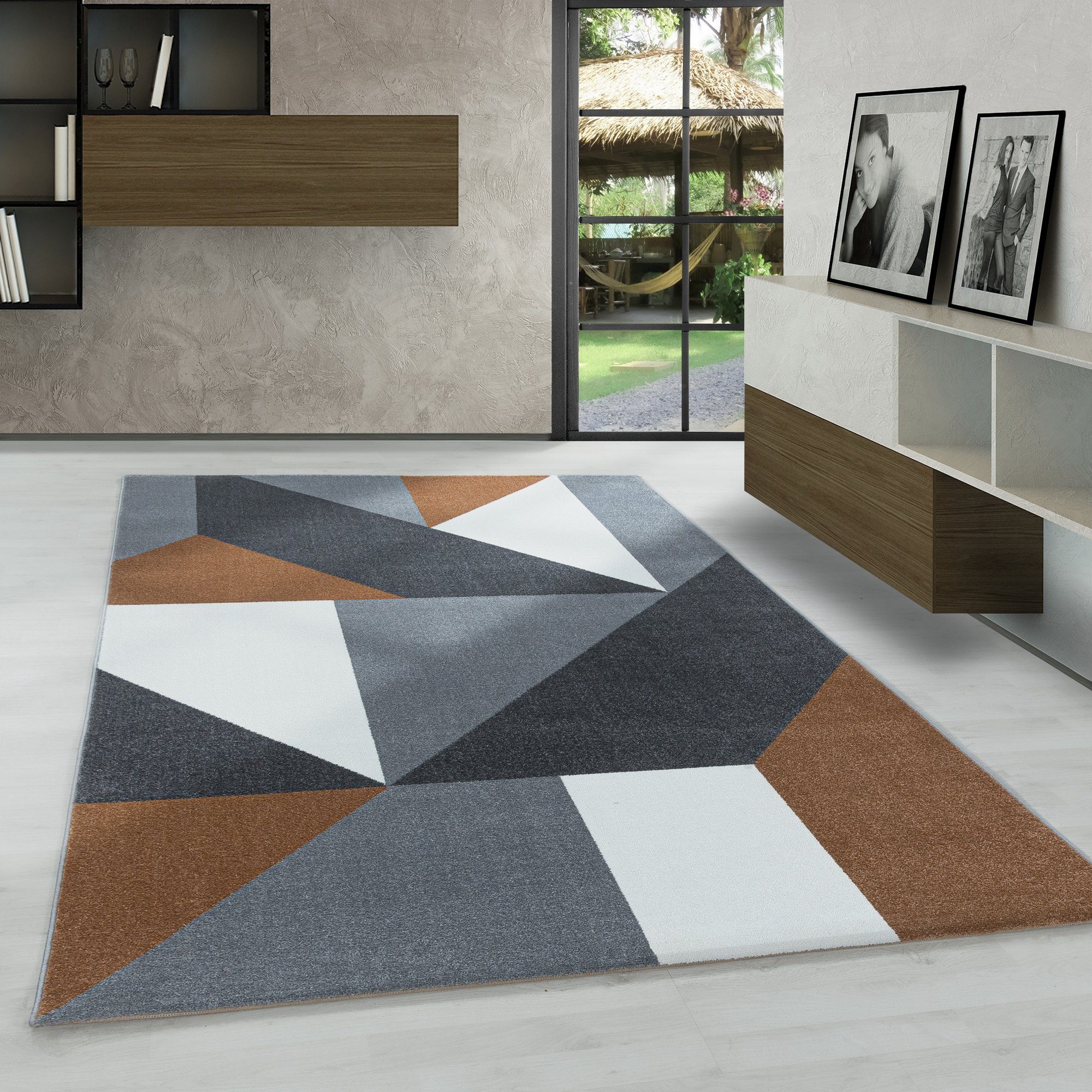 Frisé-Teppich Geometrisch Design, Carpetsale24, Läufer, Höhe: 8 mm, Kurzflor Teppich Wohnzimmer Geometrisch Design versch. größen