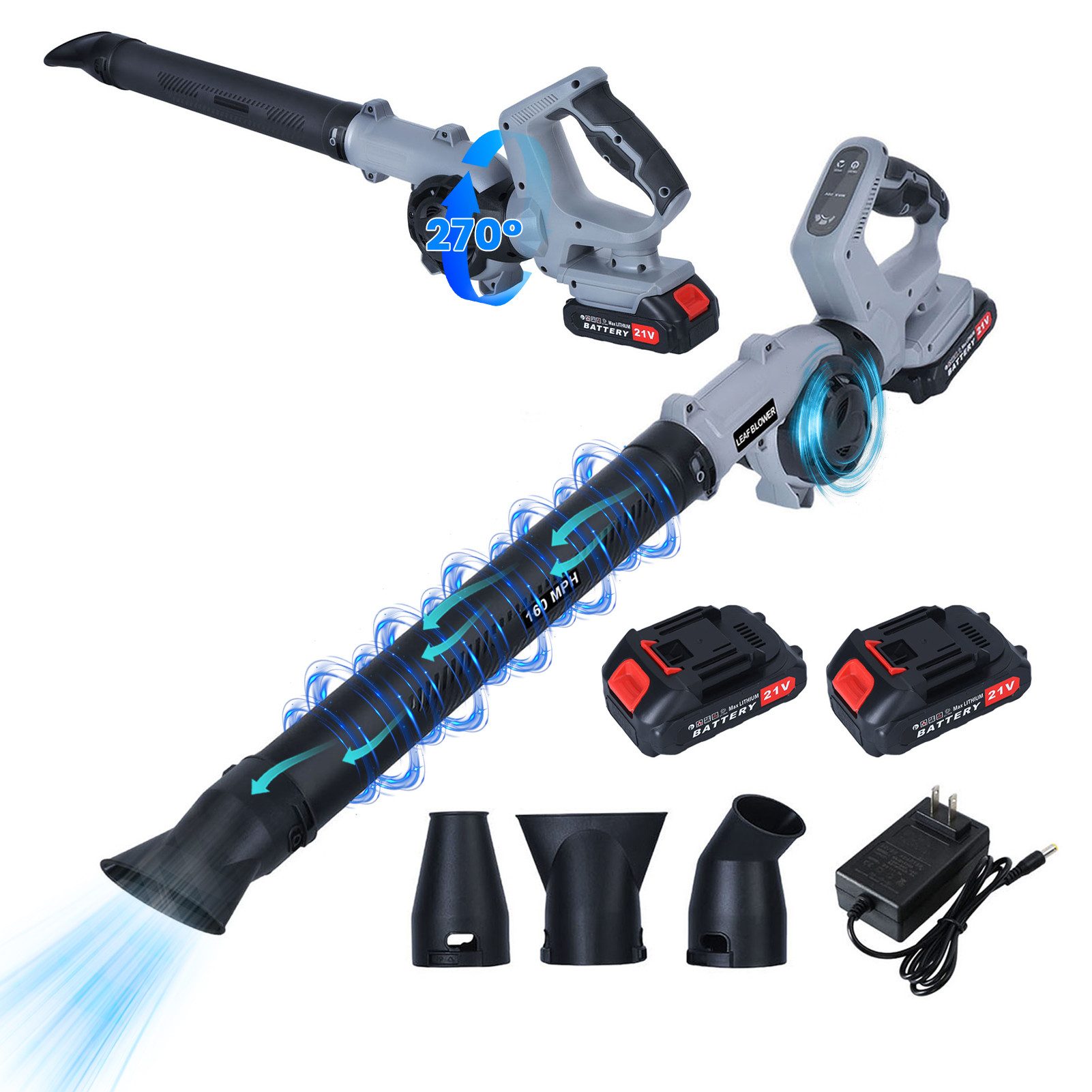 Rutaqian Akku-Laubbläser Akku-Laubbläser – 21V Laubbläser kabellos mit 2 Ak günstig online kaufen