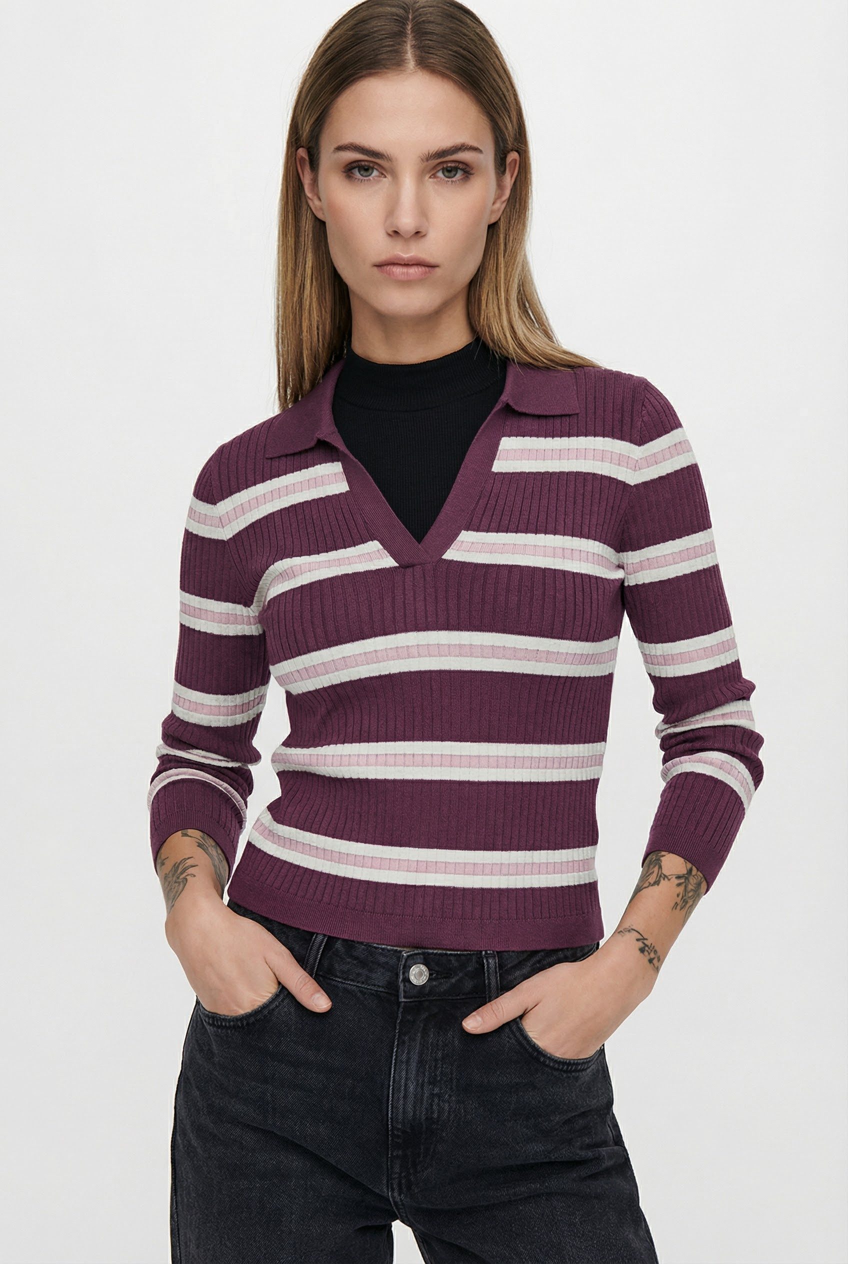 ONLY Polokragenpullover ONLKAYA LIFE LS STRIPE POLO NOOS KNT