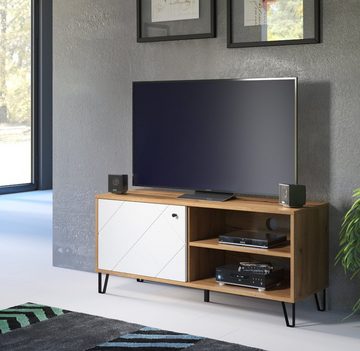 Furn.Design Lowboard Tough (TV Unterschrank in Artisan Eiche mit weiß, 123 x 56 cm), mit Soft-Close