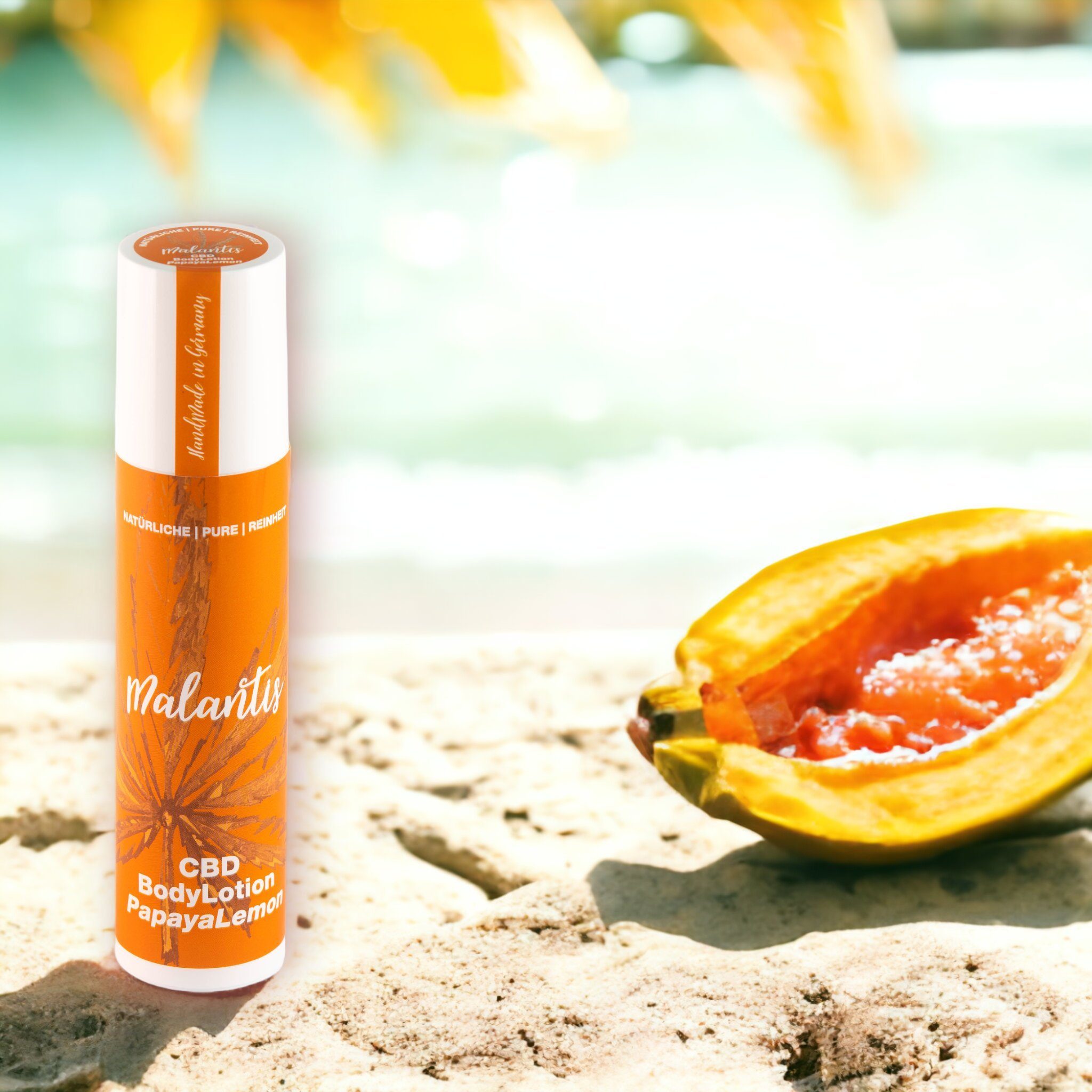 Malantis Bodylotion CBD BodyLotion Papaya Lemon Körperlotion mit Aloe Vera, Panthenol und Sheabutter, 100% Naturkosmetik, Handmade in Germany