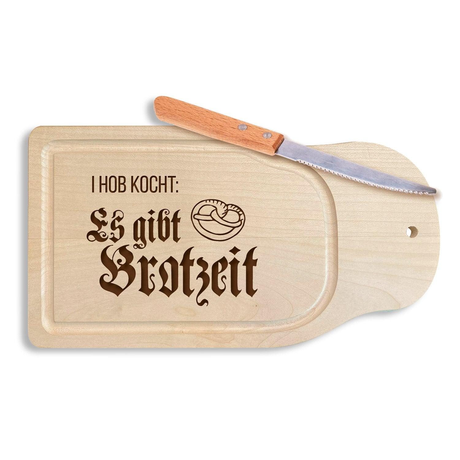 Bavariashop Brotschneidebrett Brotzeitbrettl "I hob kocht: Es gibt Brotzeit"