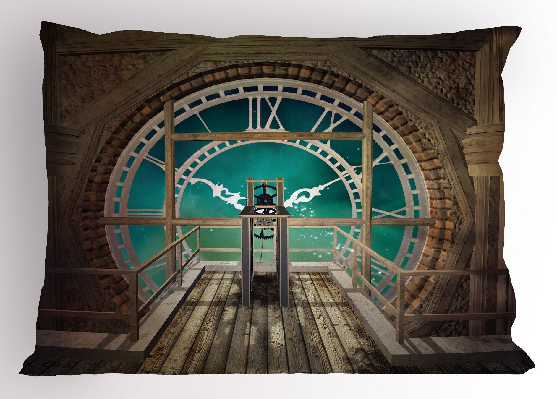 Kissenbezüge Dekorativer Standard Tower Clock Steampunk King Gedruckter Size Abakuhaus Kissenbezug, (1 Fantasy Stück)