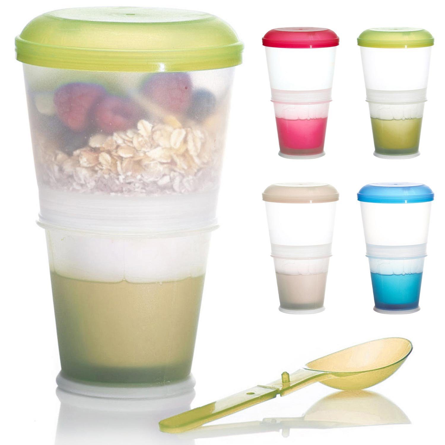 Goods+Gadgets Aufbewahrungsbecher to-Go Müslibecher, & Joghurt (Milchkühlfach Reise-Becher 2-Go Klapp-Löffel), Müsli