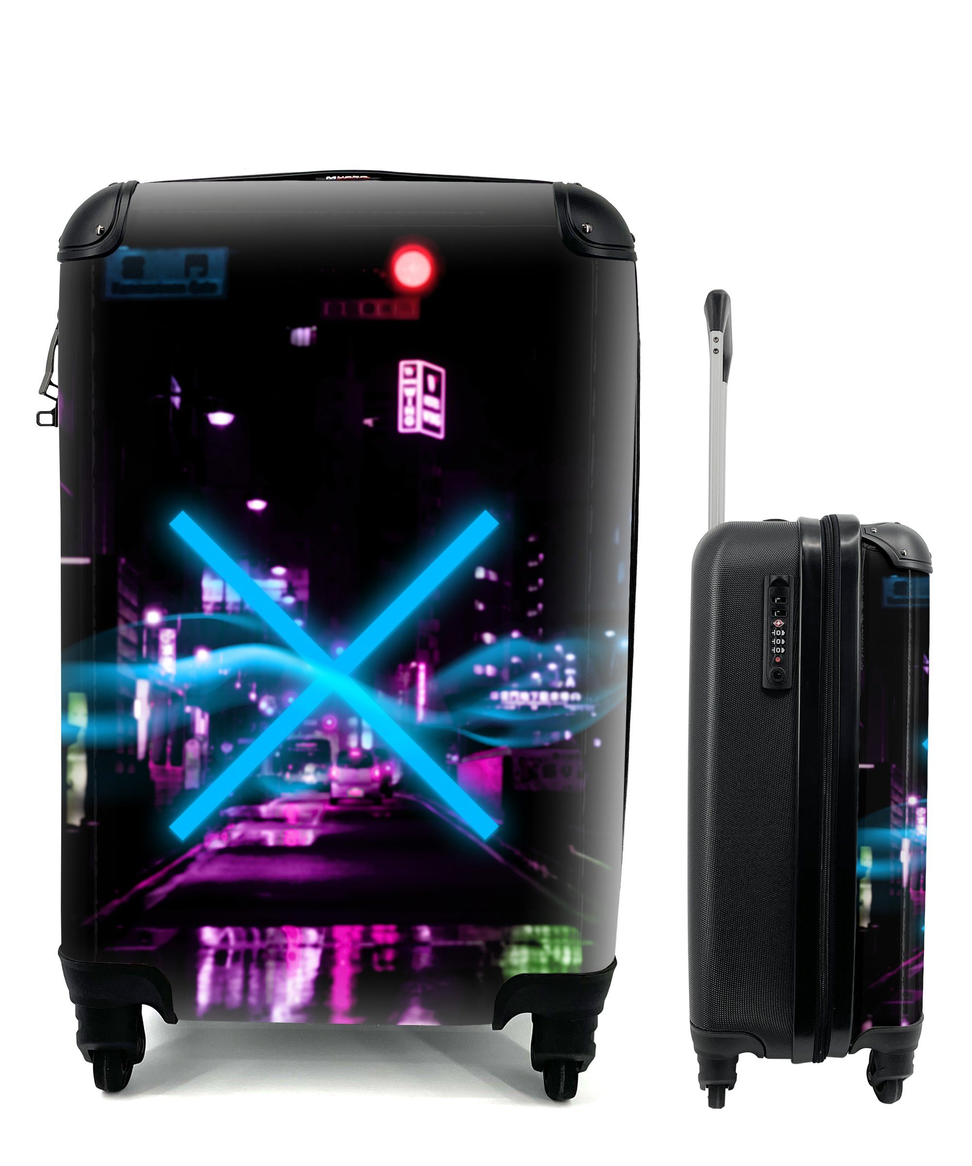 4 Reisekoffer Handgepäck mit Trolley, MuchoWow - Neon rollen, Handgepäckkoffer Abstrakt, für - Spielen Spiel - Ferien, Rollen, Reisetasche