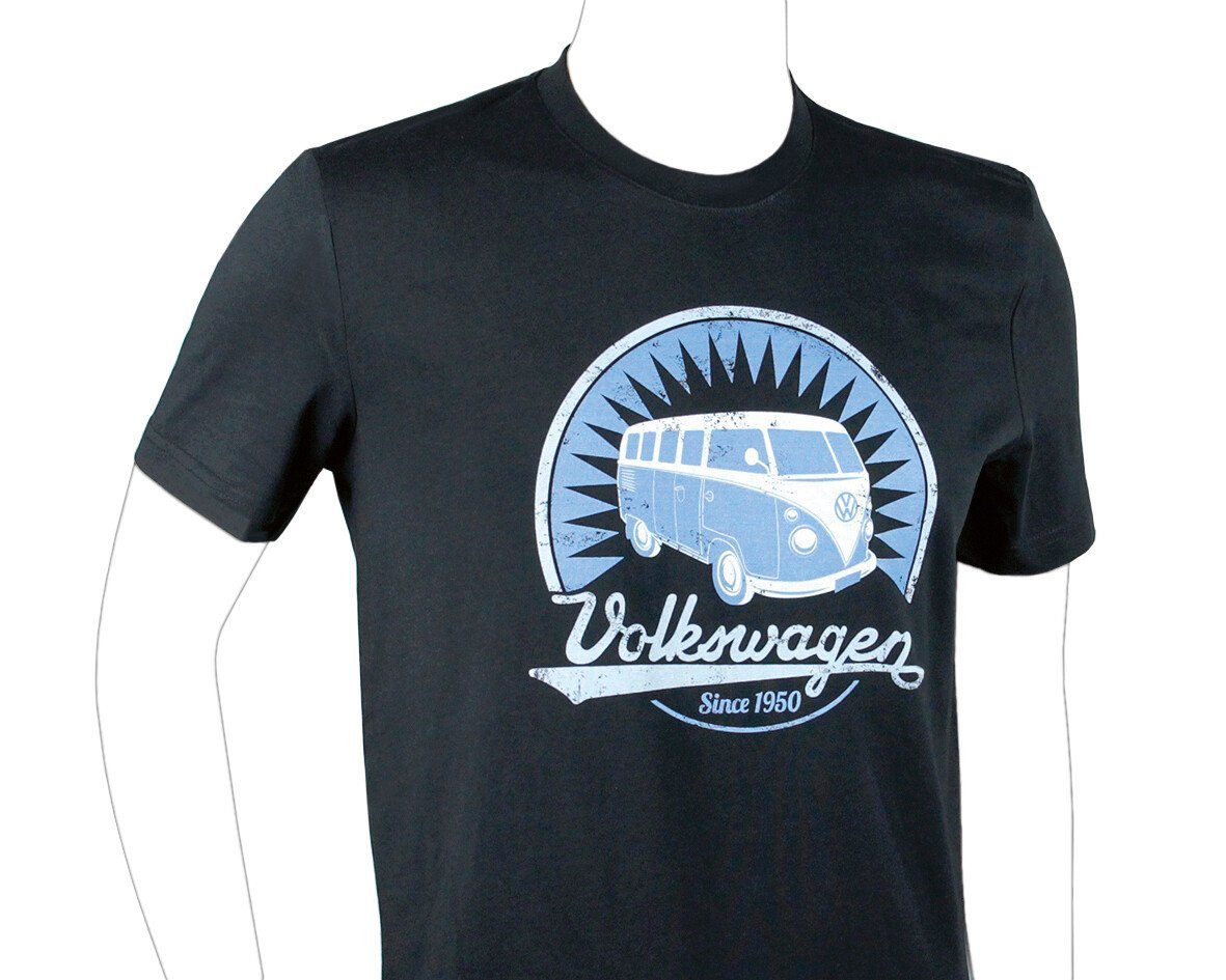 Collection Logo Schwarz by VW mit T-Shirt Unisex Kurzarmshirt Vintage VW Logo/Schwarz Rundhalsshirt, Volkswagen in Vintage stilvolles BRISA