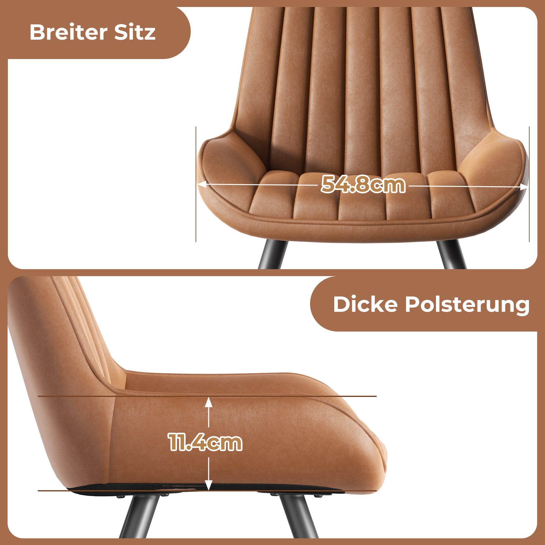 HawthyHome Esszimmerstuhl bequeme Polsterstühle Küchenstuhl (2 St), mit Rückenlehne Metallbeine, 2er Set