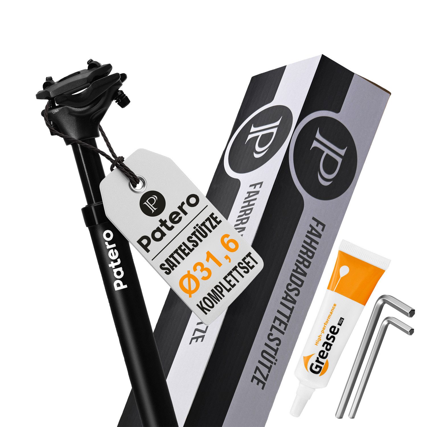 Patero Sattelstütze Federsattelstütze gefederte Sattelstütze, inkl. Montagepaste, Werkzeug & Anleitung