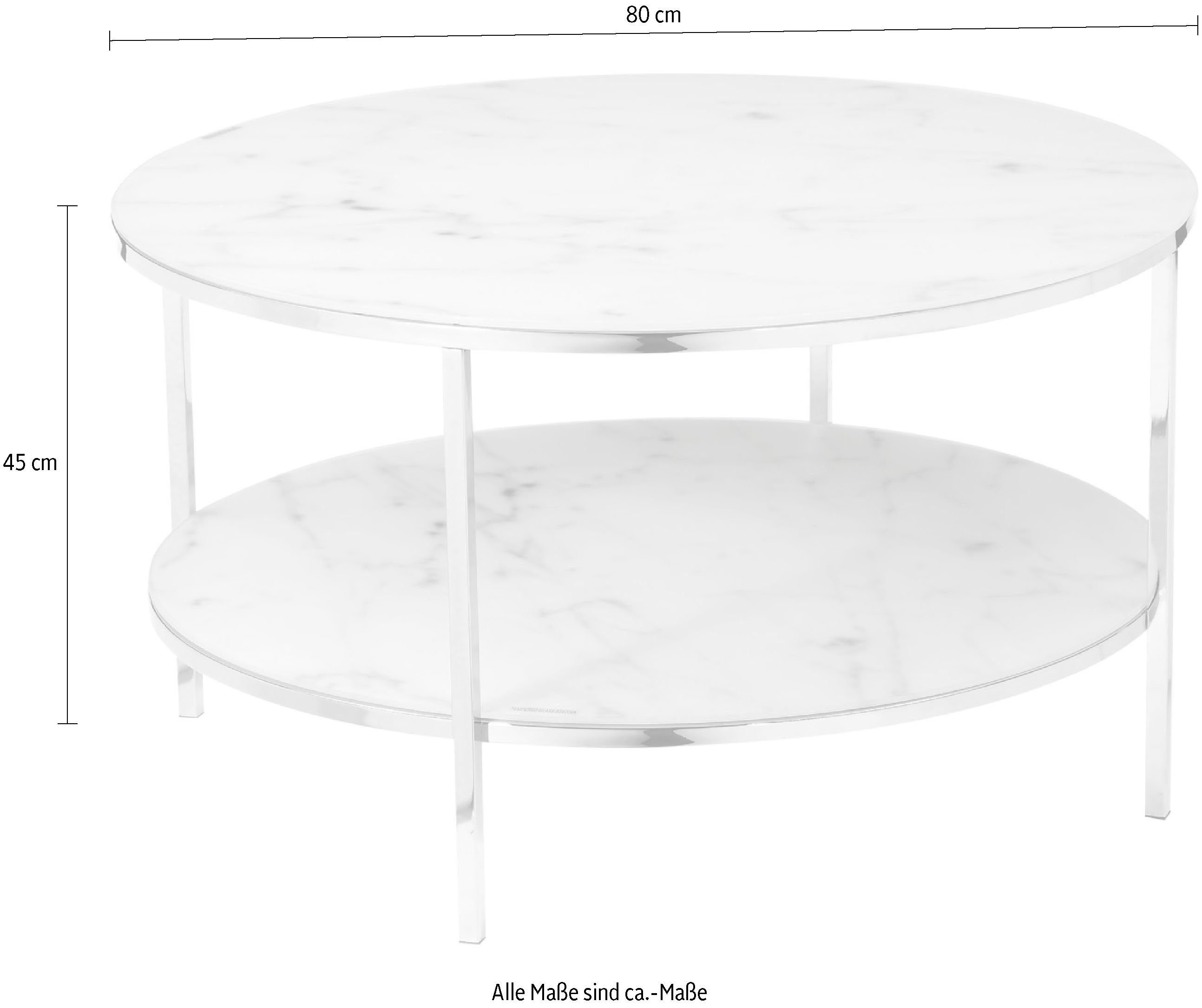 Couchtisch, | Weiß/Chromfarben SalesFever in Marmoroptik Tischplatten Chromfarben