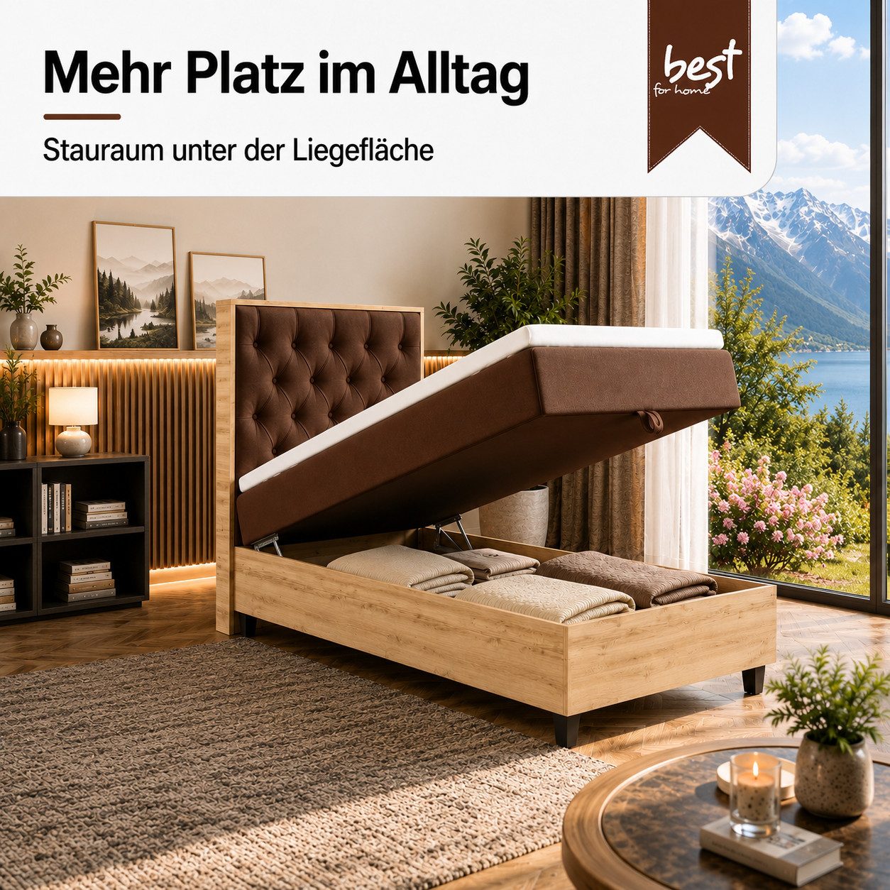 Best for Home Boxspringbett Einzelbett Trinity K-14 Single mit Bettkasten & Komfort Topper H3 (Bett, Polsterbett mit Stauraum, Jugendbett, Kinderbett versch. Größen, 3-St., 70x200 80x200 90x200 100x200 cm), Verschiedene Liefermöglichkeiten, TOP Preis-Leistungs-Verhältnis