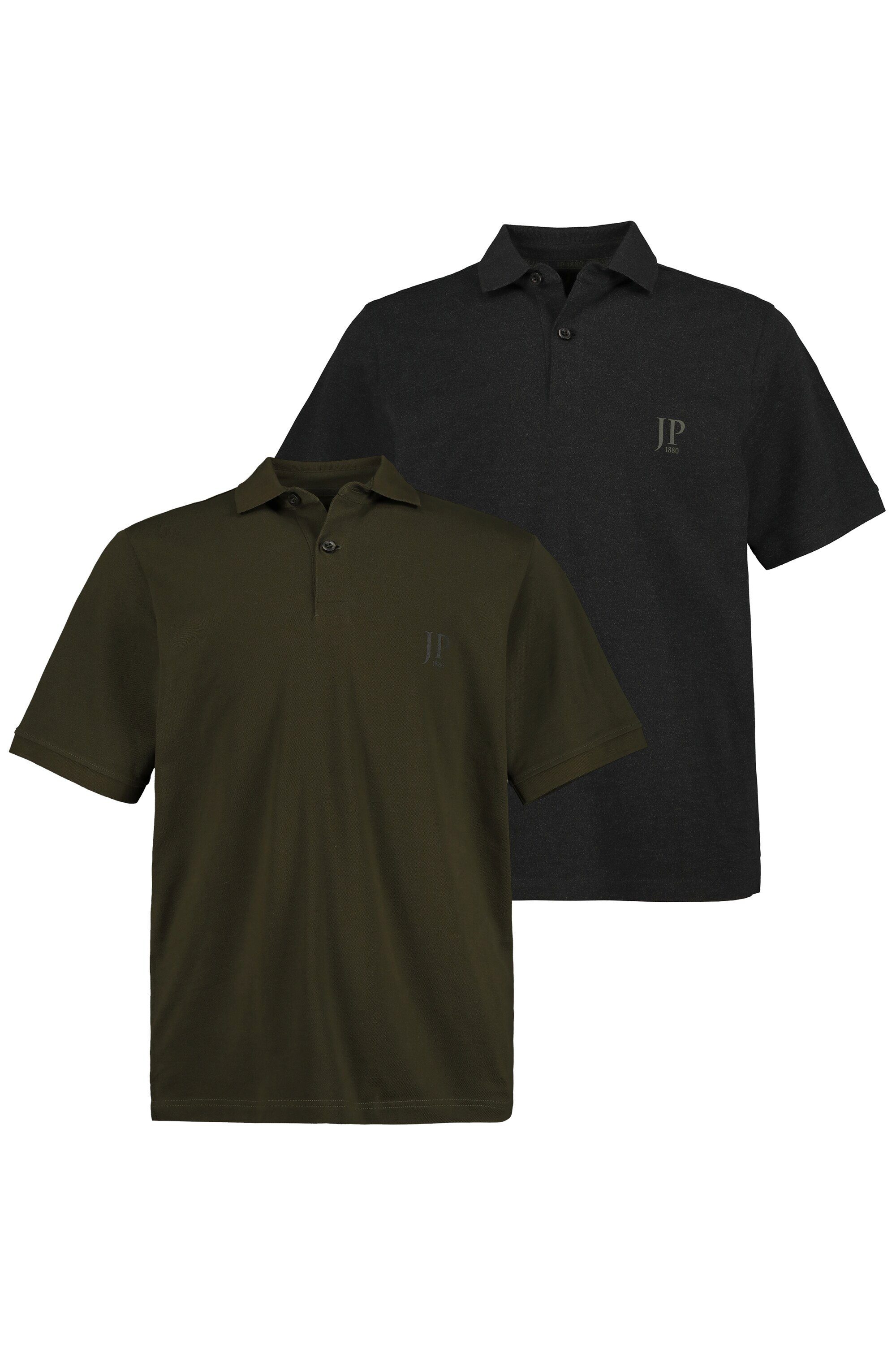 Poloshirt Baumwolle gekämmte Basic 2er-Pack (2-tlg) JP1880 Poloshirts dunkel Piqué khaki