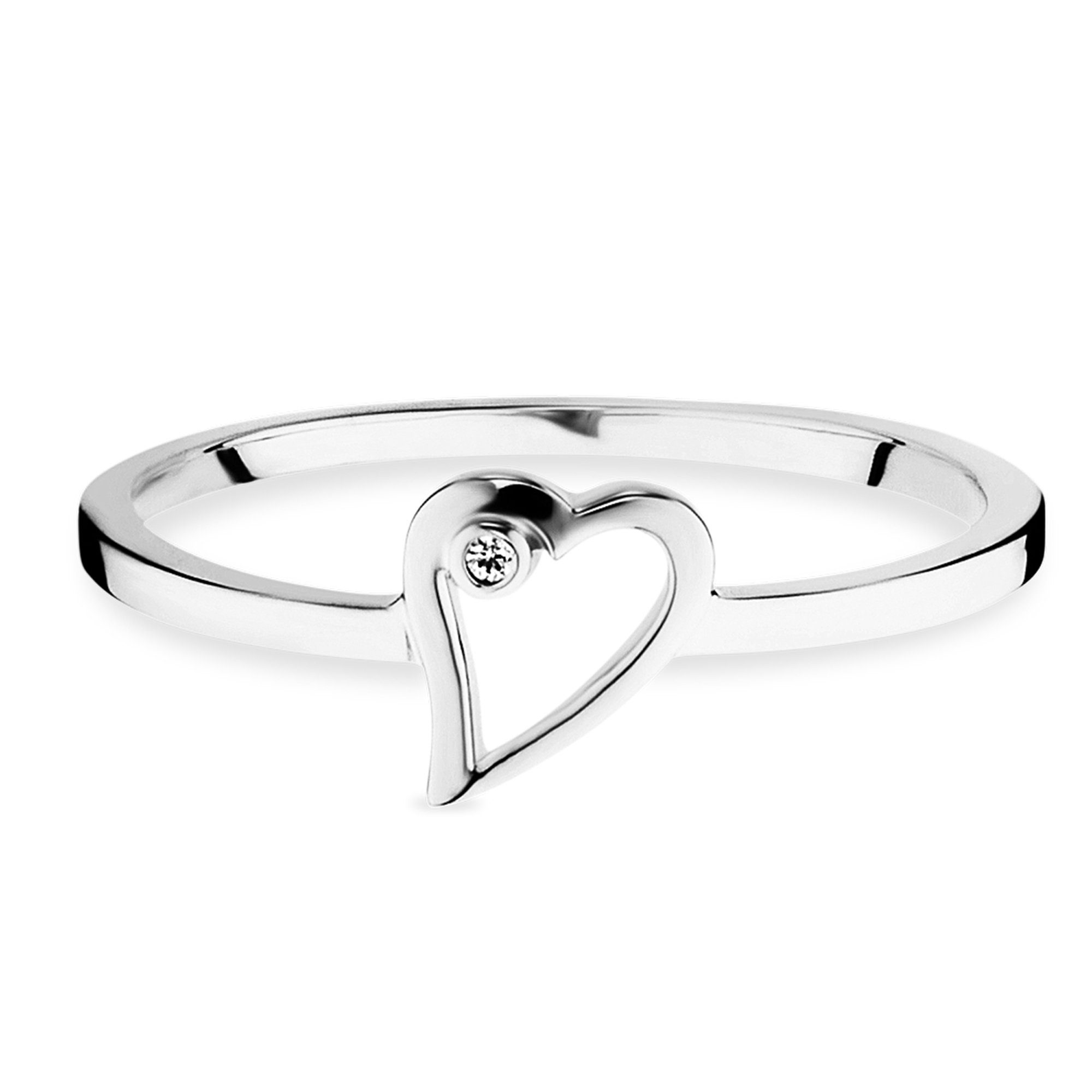 CAÏ Fingerring 925/- Sterling Silber rhodiniert Zirkonia Herz