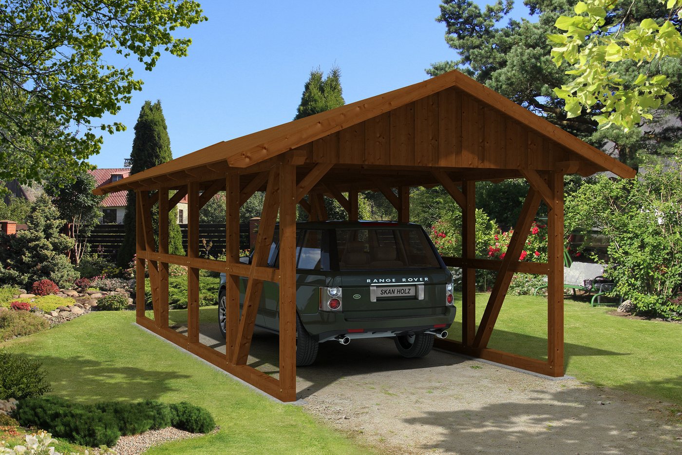 Thumbnail - Skanholz Einzelcarport Schwarzwald, BxT: 424x772 cm, 220 cm Einfahrtshöhe, mit Dachschalung