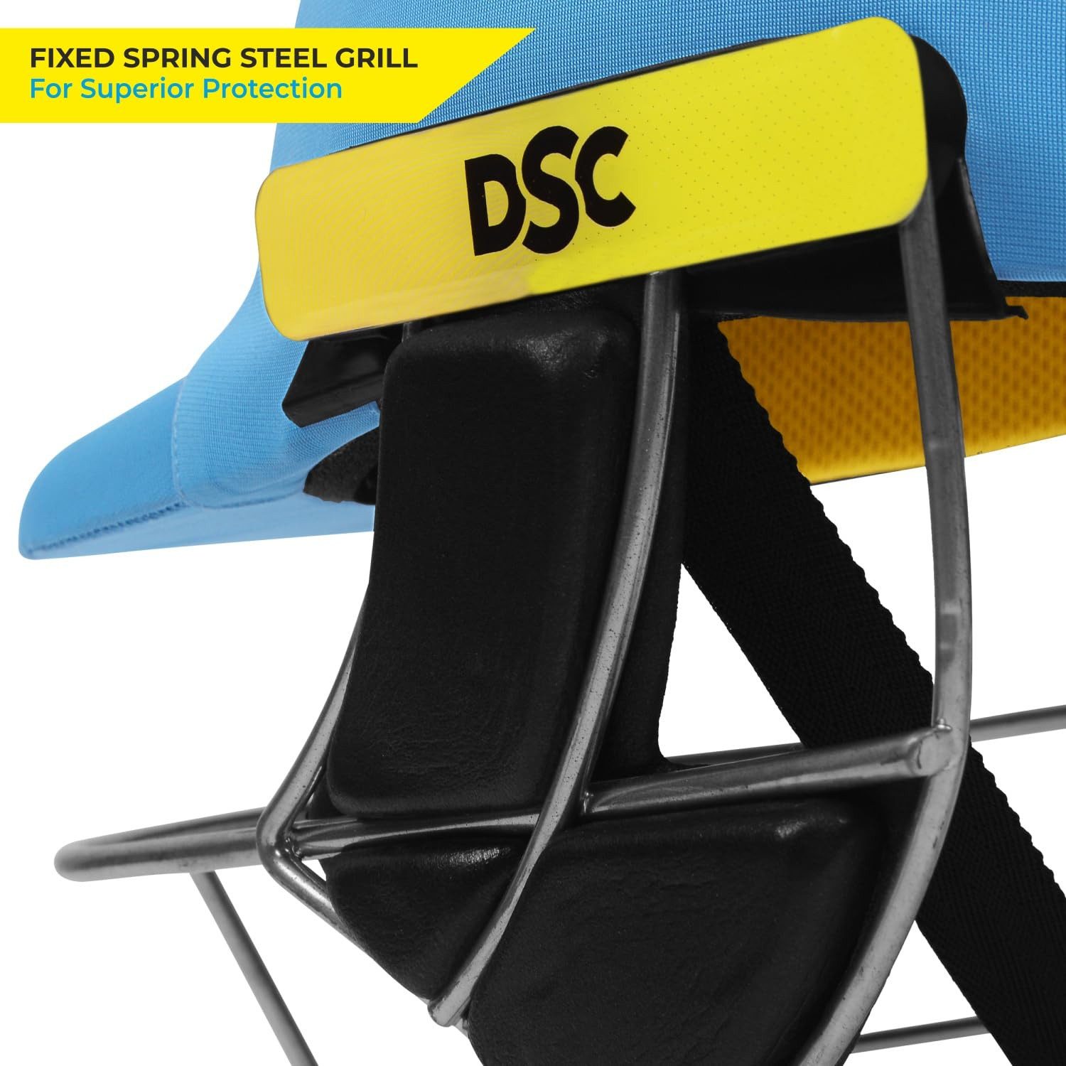 DSC Allroundhelm Premium Cricket-Helm Für Männer & Jungen (Inhalt des Pakets: 1 Cricket-Helm + 1 Innenschaum-Set + 1 Helmüberzug, headgear head protection face protection batting helmet), Fixed spring steel mesh, Back support strap, Neck protection