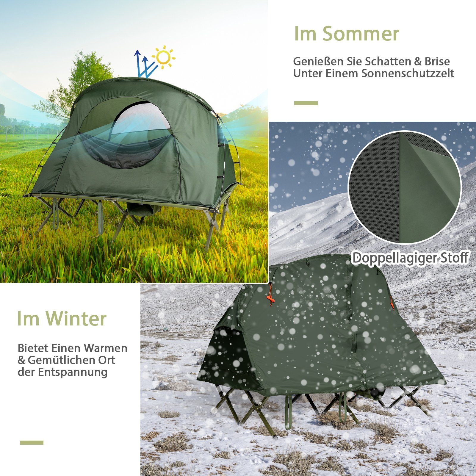grün Campingzelt, Personen: mit 2, Kuppelzelt COSTWAY Tasche