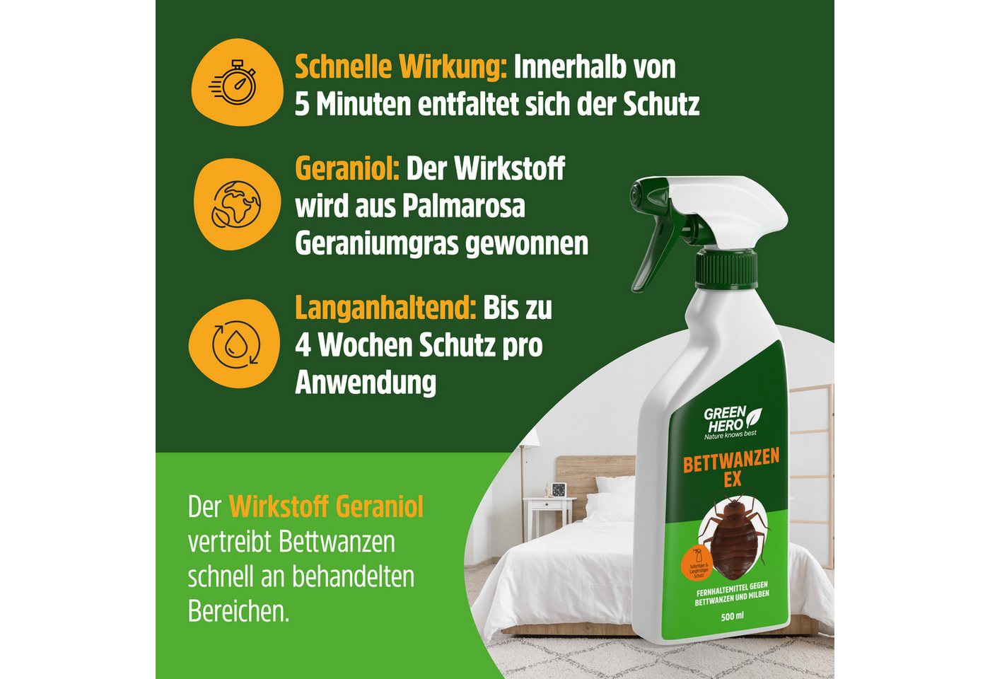 Thumbnail - GreenHero Insektenspray Bettwanzen-Ex Spray zur Bettwanzenbekämpfung, 500 ml, Bettwanzen Mittel