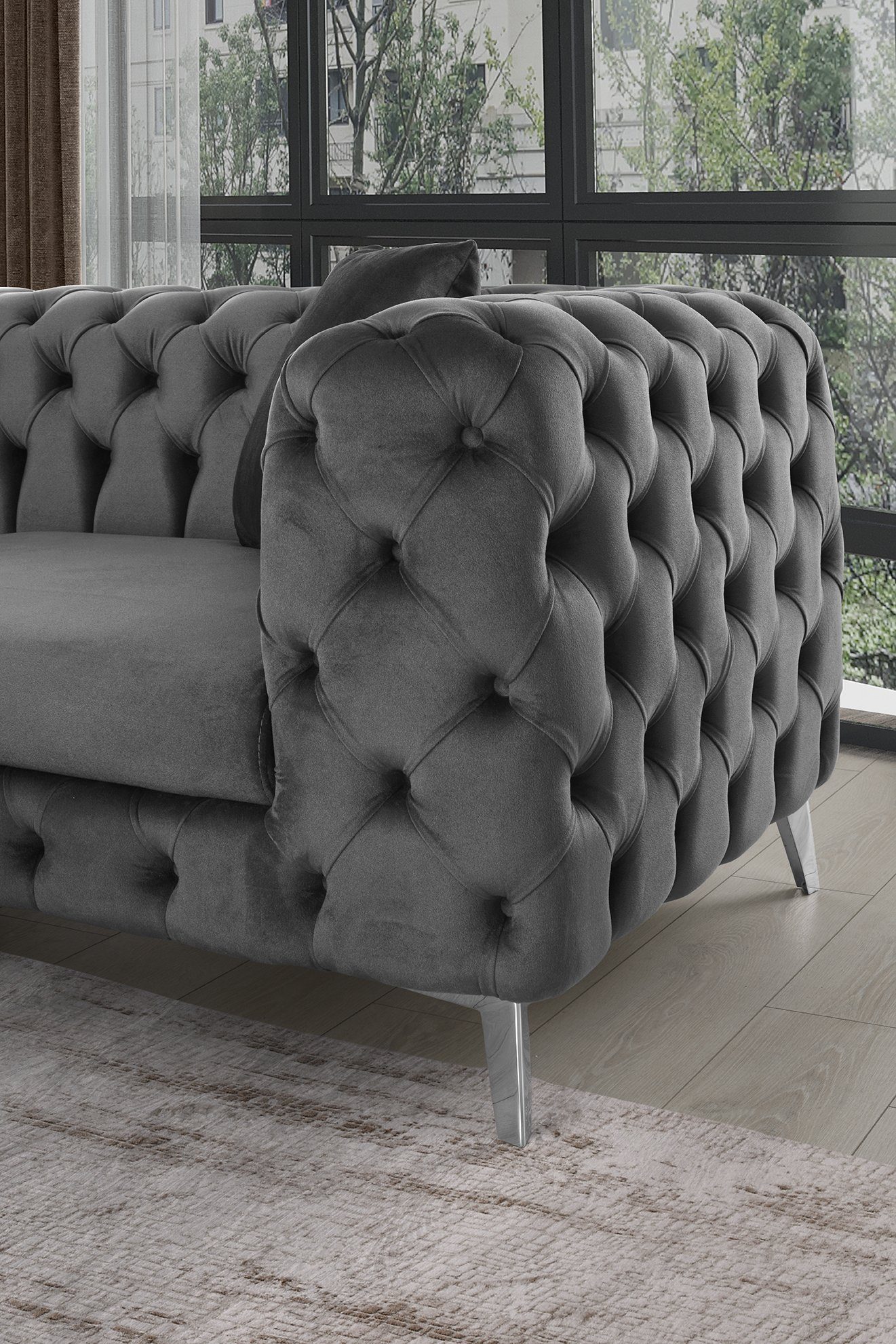 Polsterei Marya Ecksofa CHELSEA LONG ECK STOFF, 5-Sitzer Eck Sofa mit Hochwertigung Buchholz mit Kontra Federkern,Handgemacht in Berlin, BESTSELLER,Bezugsqualitäten Garantierte