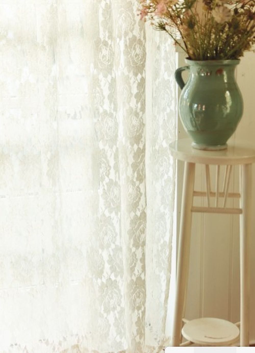 Femme Facon Gardine Gardine Vorhang Chiffon Spitze bestickt transparent 140x220cm, Hochwertige Materialen