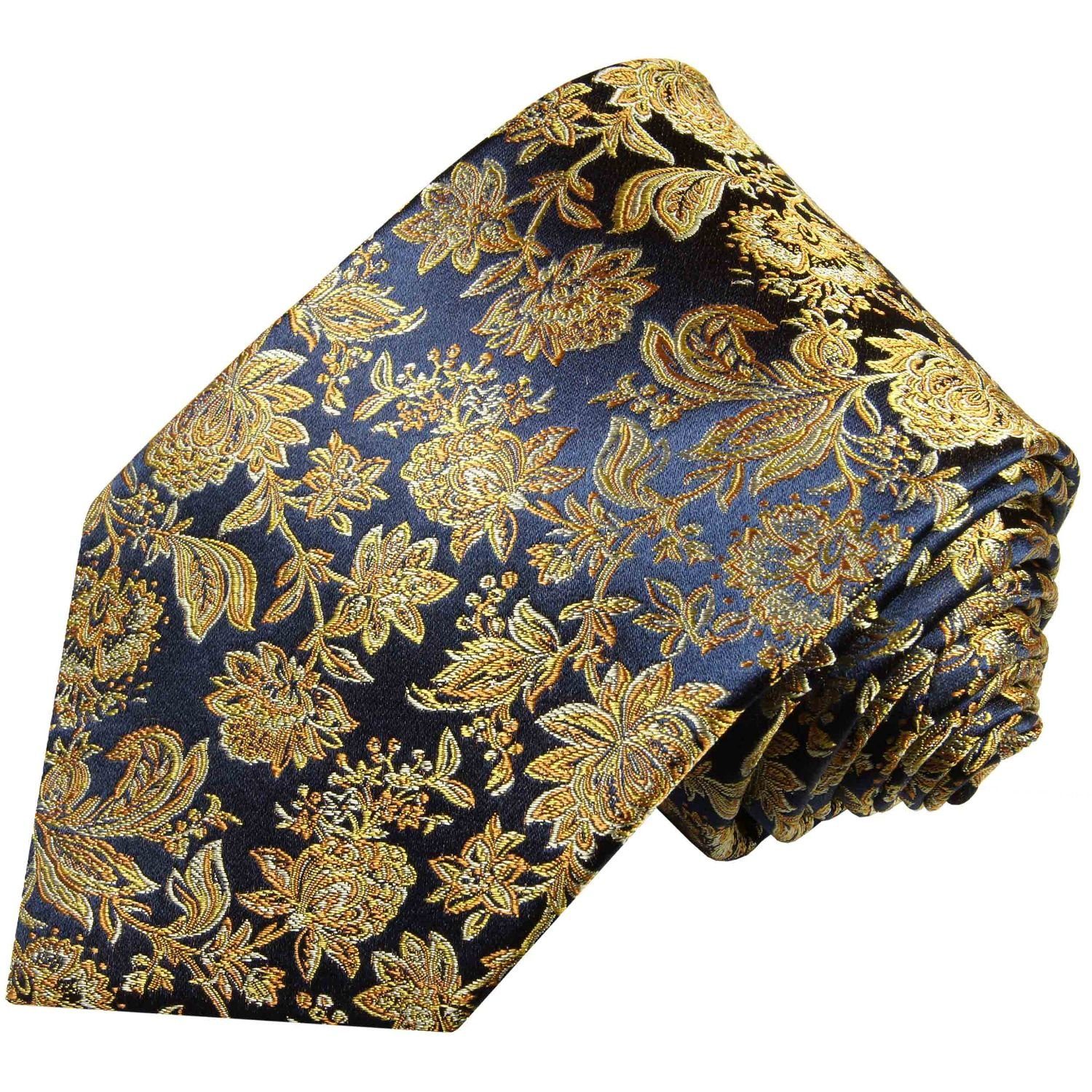 Seide Tuch 100% Krawatte Krawatte (Set, 683 Paul Breit Malone floral Einstecktuch) gold modern Seidenkrawatte mit dunkelblau Herren (8cm), mit braun 2-St.,
