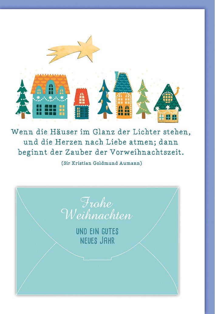 Verlag Dominique Grußkarten Weihnachten - Karte mit Umschlag - Frohe Weihnachten kleine Häuser Gel