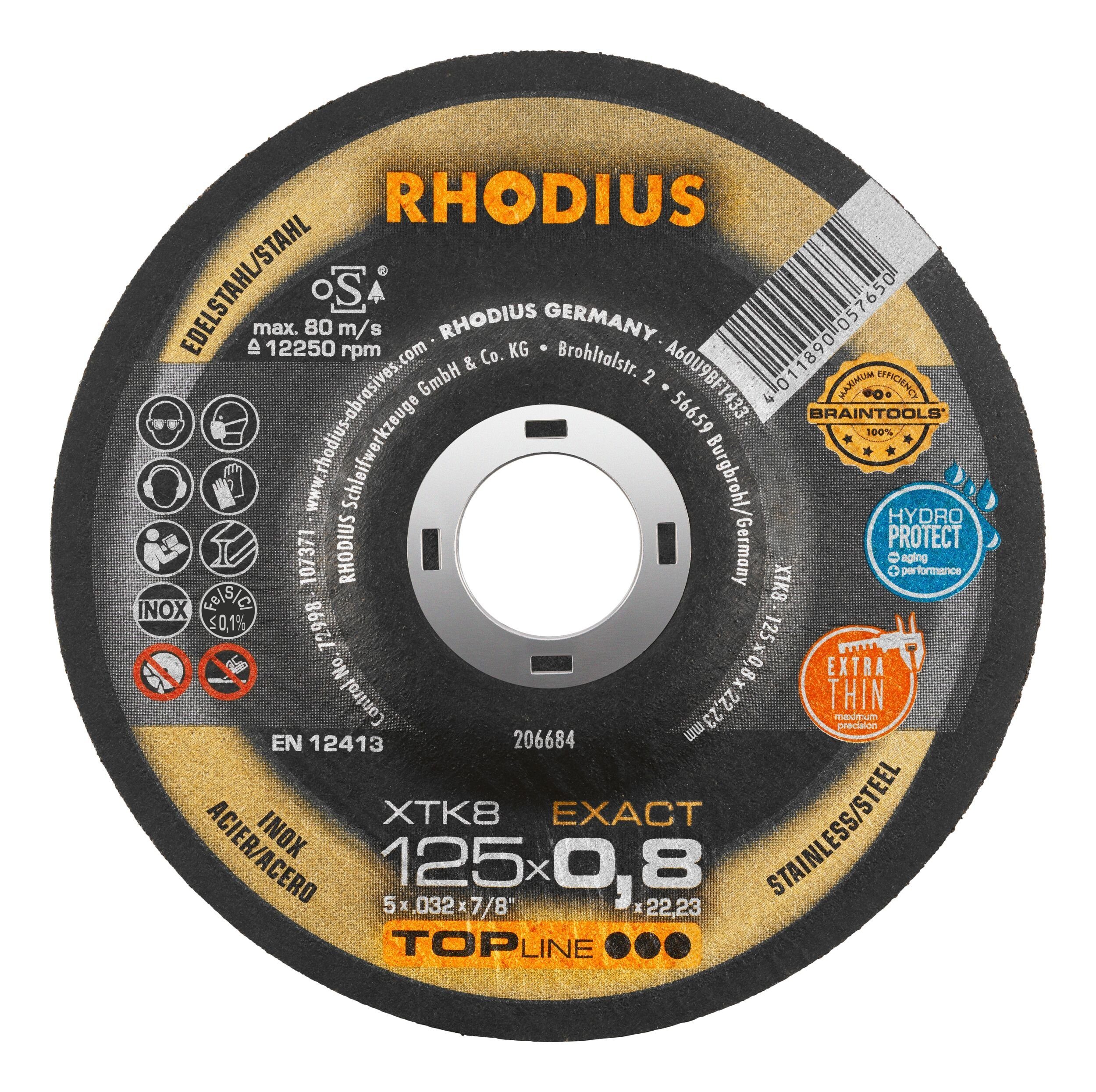 Rhodius Trennscheibe TOPline XTS, Ø 125 mm, TOPline XTK8 EXACT Extradünne - 125 x 0,8 x 22,23 mm