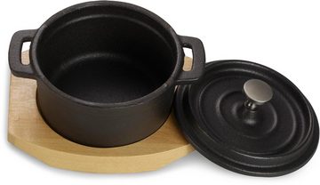 ECHTWERK Kochtopf Mini Cocotte, Emaille, Gusseisen, für Backöfen, Grill, BBQ, Induktion, mit Servierbrett, 200 ml, Ø 10 cm