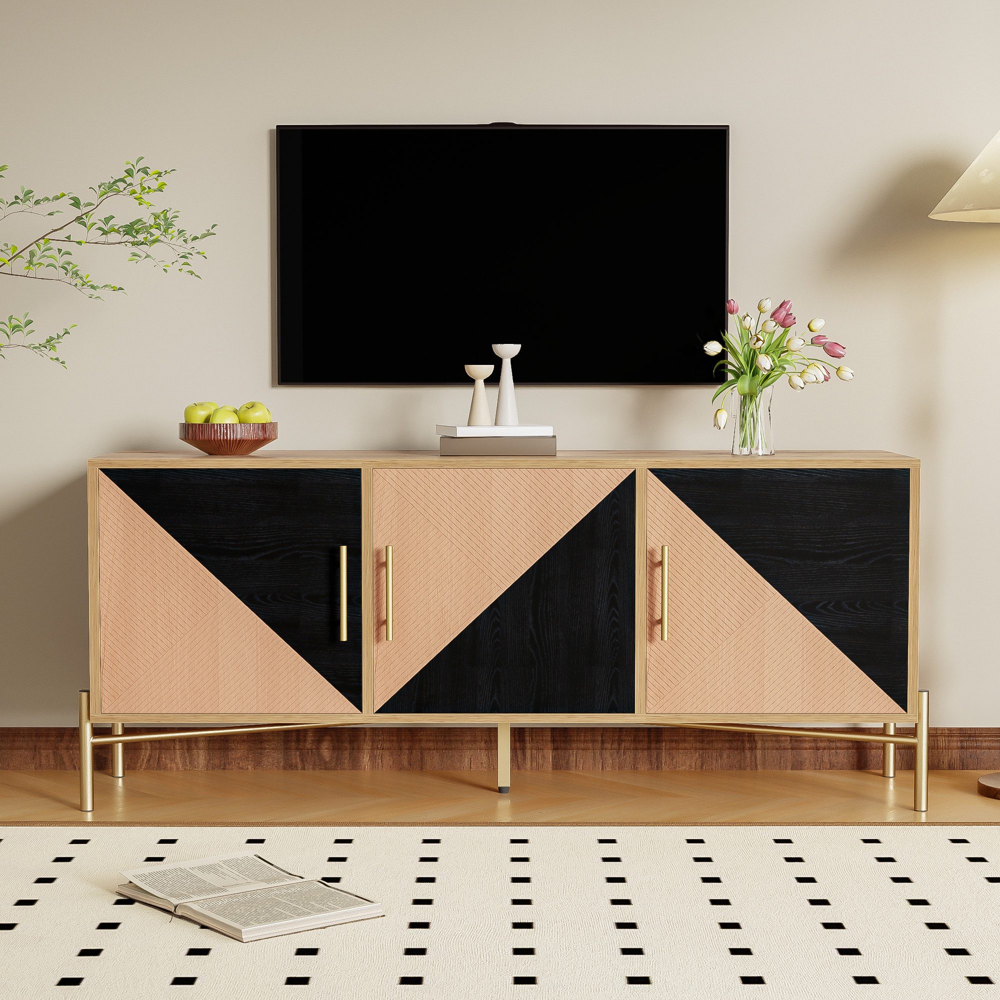 OKWISH Lowboard TV-Schrank mit goldene Griffe günstig online kaufen