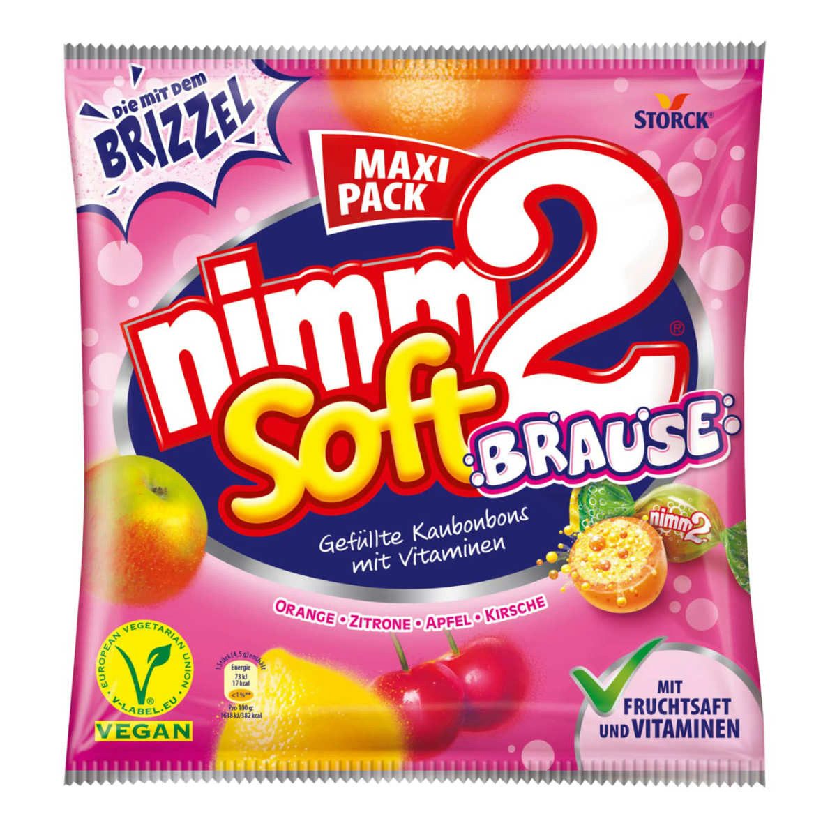 NIMM2 Süßigkeit, Storck Nimm2 Soft Brause fruchtige Kaubonbons mit Brausefüllung 345g