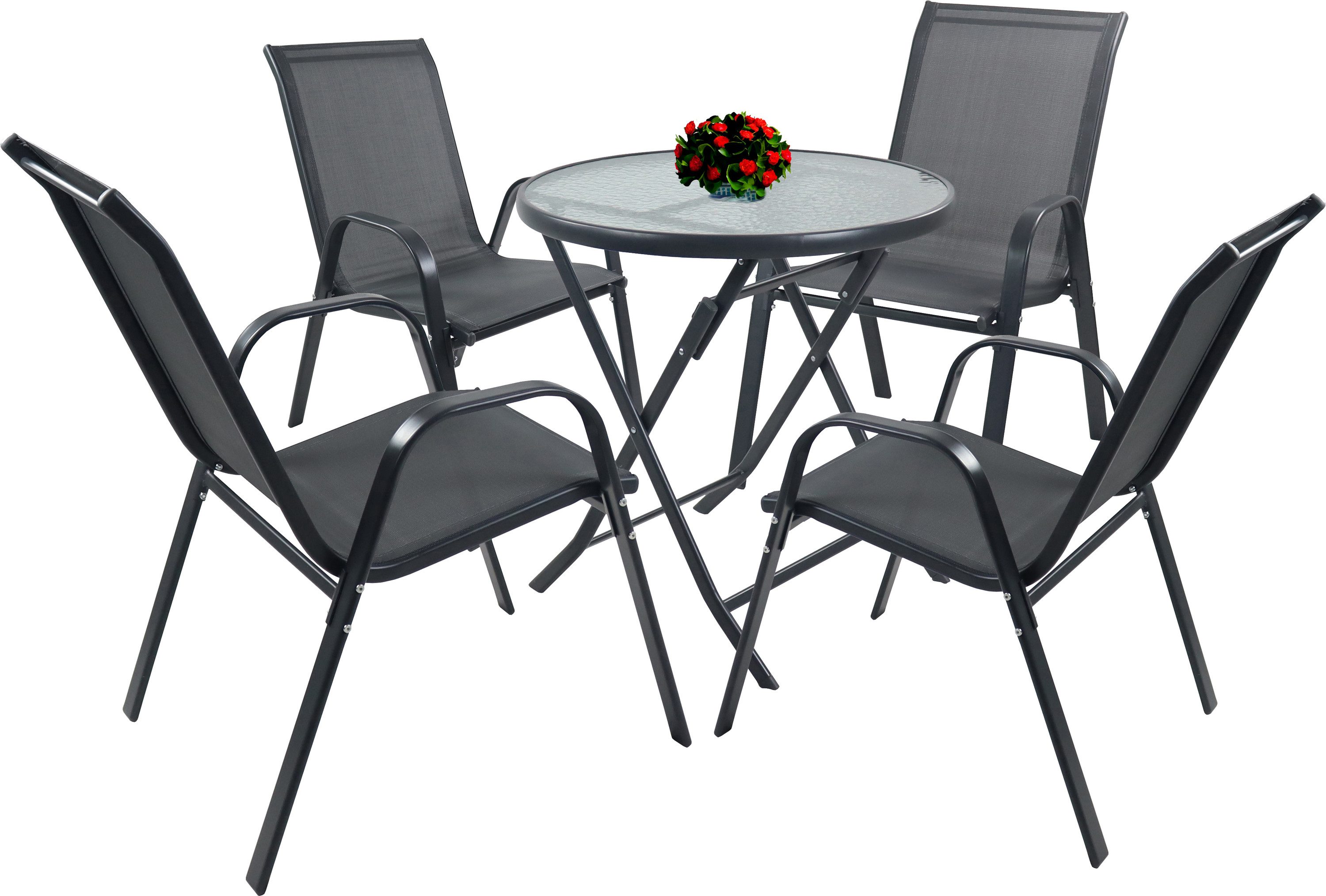 VCM Garten-Essgruppe 5 tlg. Gartenmöbel-Set Sonlas 4 Stühle Tisch 70 cm, (Set, 5-tlg., 1x Tisch 4x Stuhl)