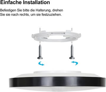 ZMH LED Deckenleuchte Modern IP44 Wasserdicht Flach Rund Küchenlampe, LED fest integriert, 3000-6500K, Wasserdicht, Dimmbar, 30w, schwarz