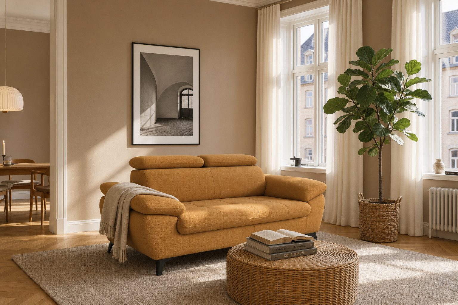 foamnova 2,5-Sitzer Karlstad, kompakt, moderne Optik, Maße B 194 x T 100 x H 84 cm, klappbare Kopfstützen für Komfort, schwarze, elegante Metallfüße