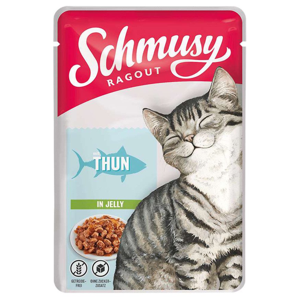 Schmusy Ragout mit Thunfisch in Jelly 100 g - 22 Stück, Nassfutter für: Katze