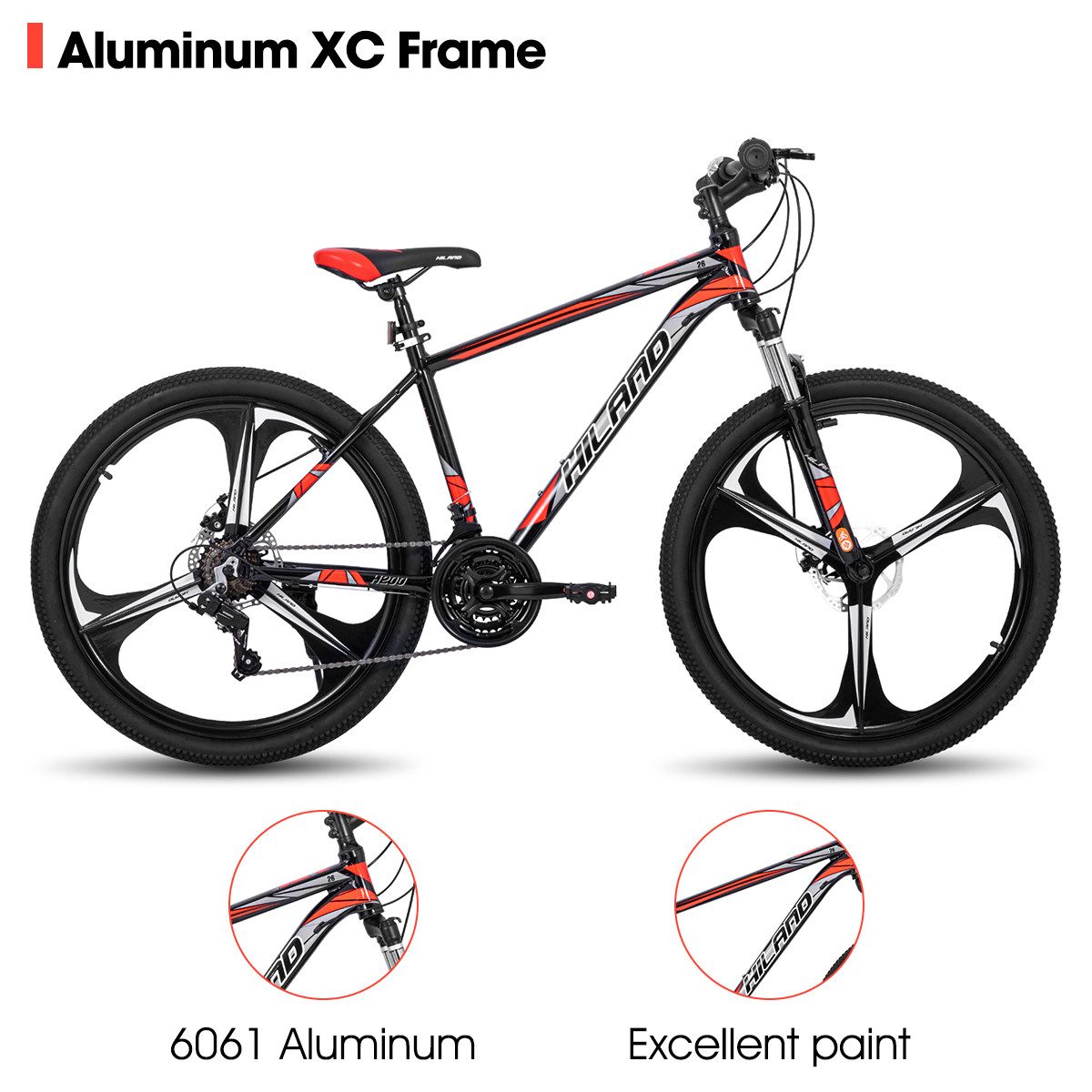 HILAND Mountainbike 26 Zoll Mountainbike MTB für Jugendliche Fahrrad Herren Damen Jungen, mit Aluminiumrahmen Scheibenbremse Federgabel 3 Speichenräder
