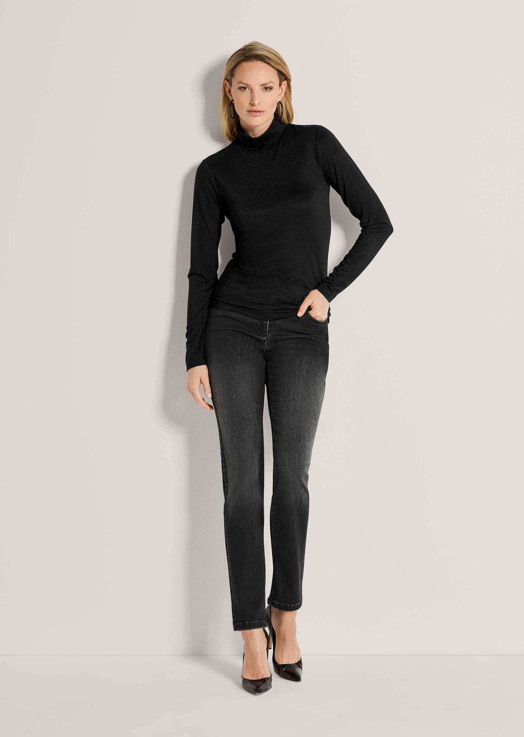 MADELEINE Langarmshirt Glitzerndes Rollkragenshirt Eingearbeitetes Glanzgarn & gerader Saum