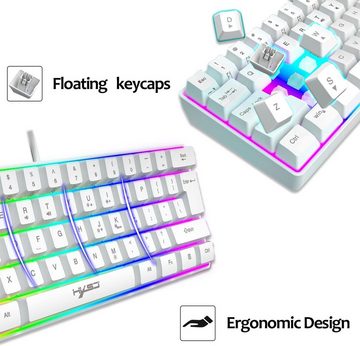 KUIYN 60% kabelgebundene RGB-Gaming- Tastatur- und Maus-Set, mit 11 RGB-Chroma-Hintergrundbeleuchtung, schwebende ABS-Tastenkappen
