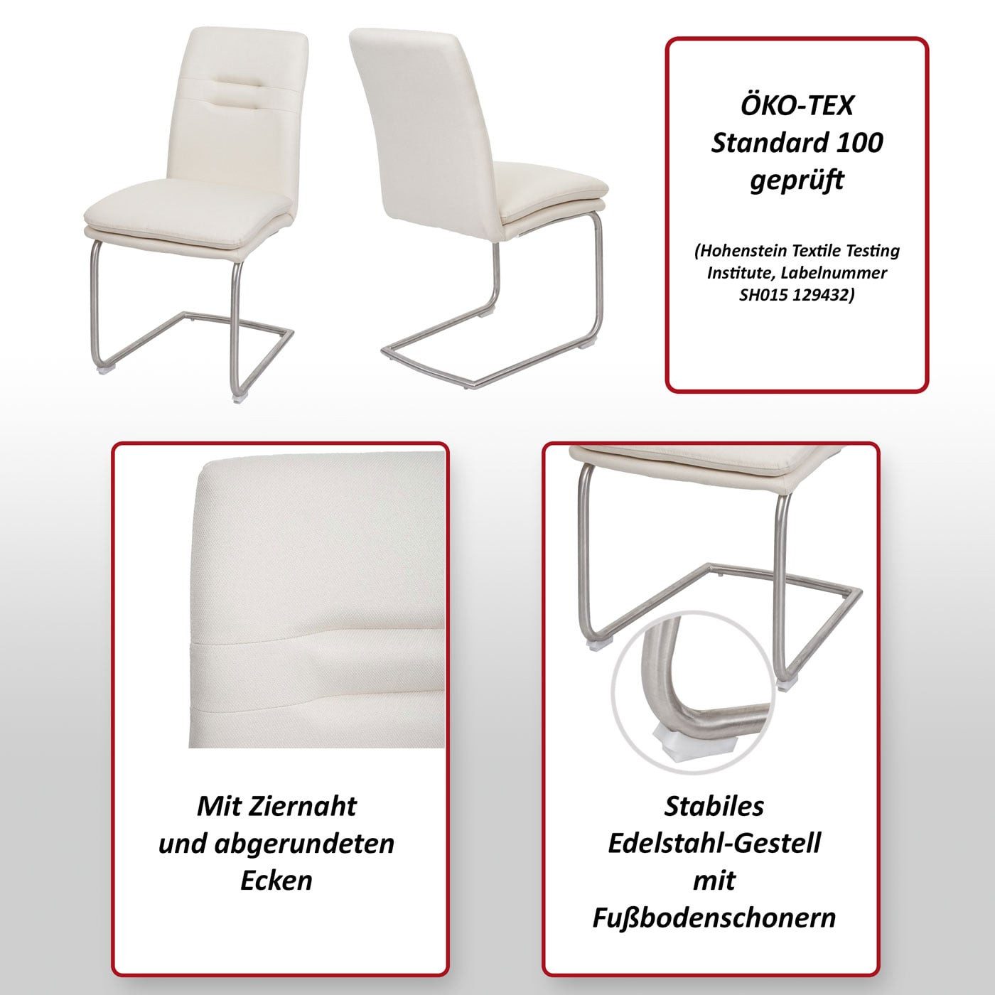 MCW Freischwinger MCW-H70-2 (Set, 2 St), 2er-Set, Mit Ziernaht, Inklusive Fußbodenschoner, Stabile Konstruktion