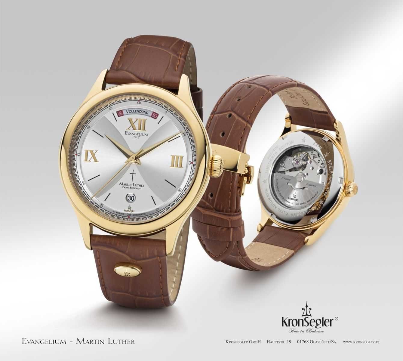 Kronsegler Automatikuhr Martin Luther Evangelium Herrenuhr gol/sil 40 mm