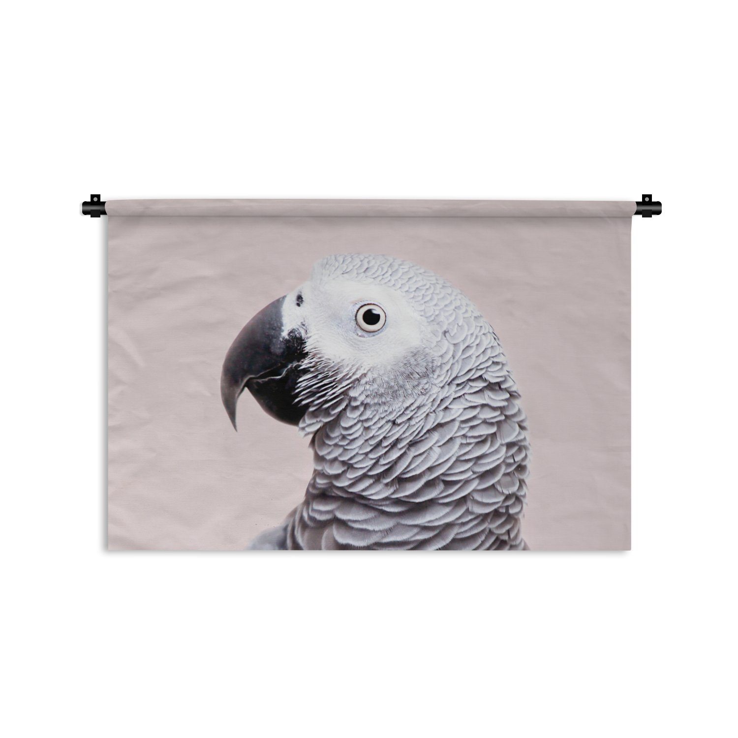 MuchoWow Wanddekoobjekt Papagei - Grau - Tiere - Natur, Wanddeko für Wohnzimmer, Schlafzimmer, Kleid, Wandbehang, Kinderzimmer