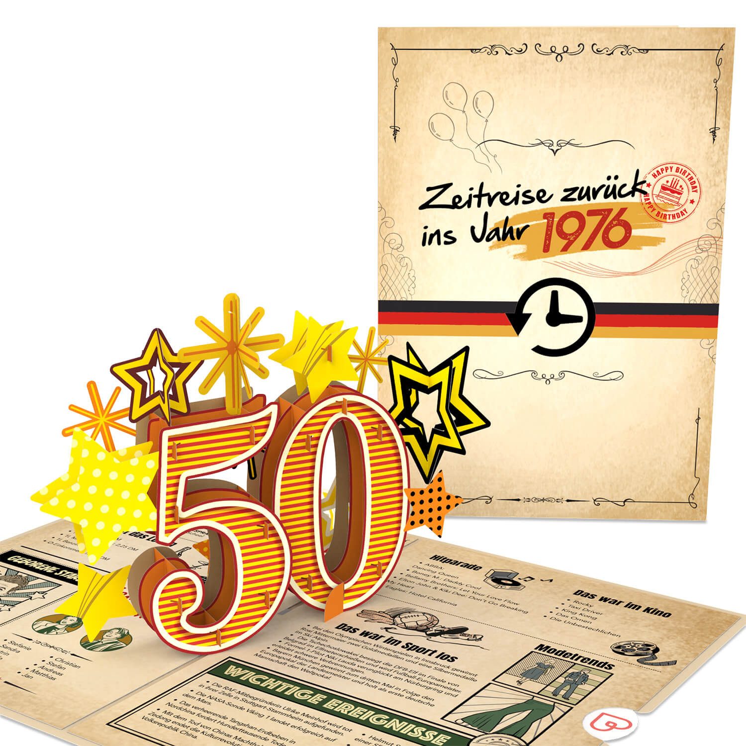 papercrush Geburtstagskarte Zurück ins Jahr 1976 Pop-Up Karte