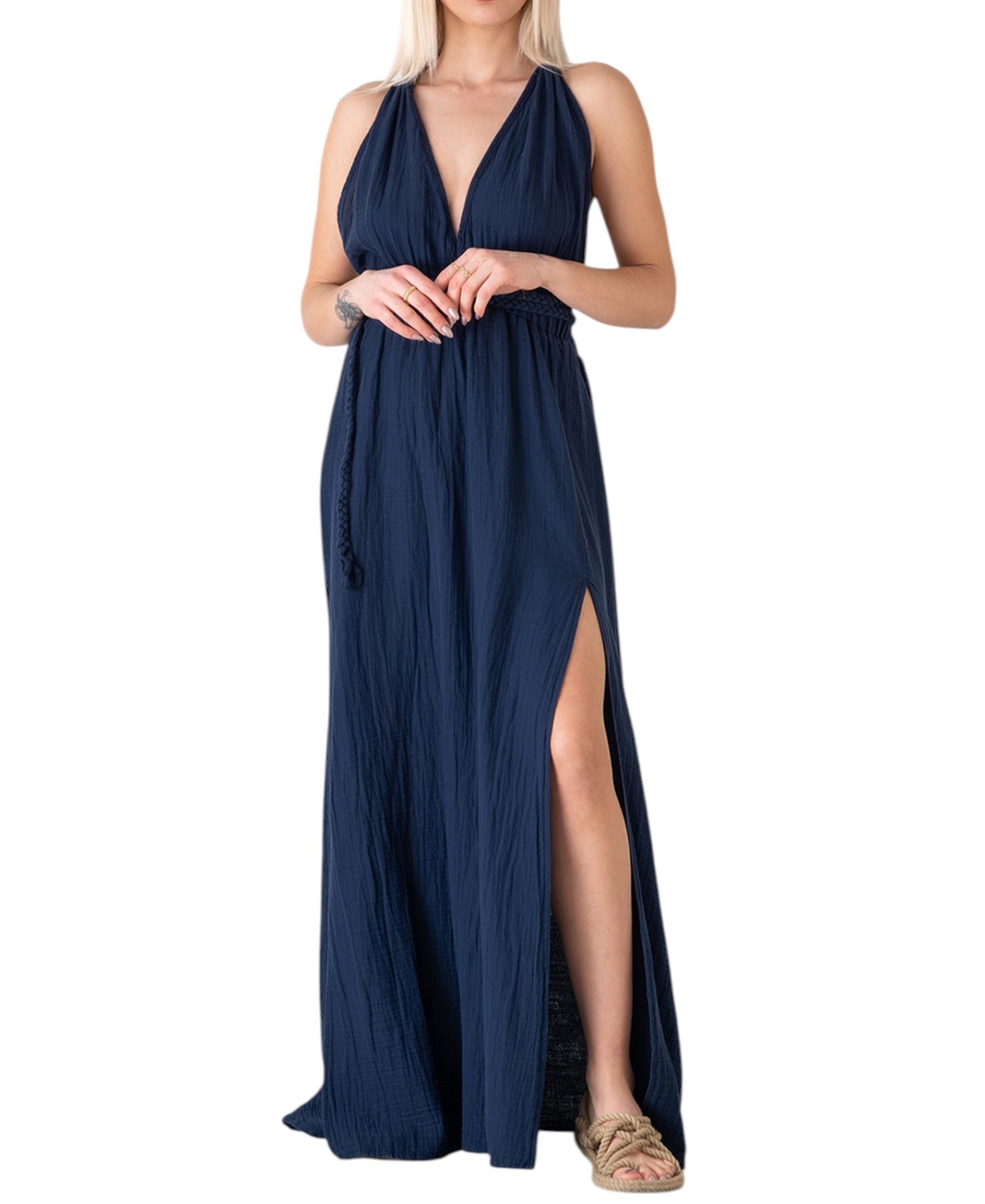 WENOR Sommerkleid mit V-Ausschnitt Bindegürtel & günstig online kaufen