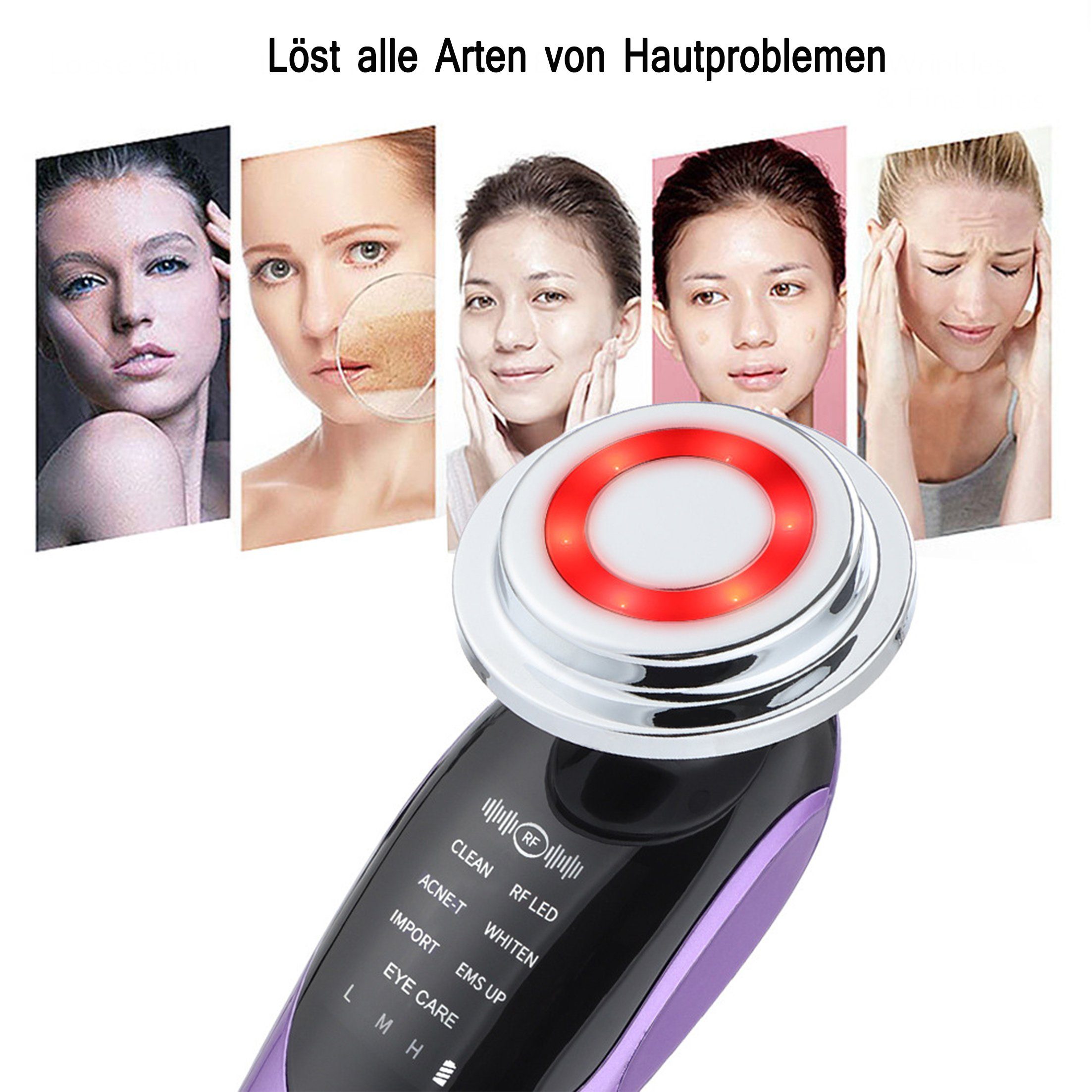 Scheiffy Kosmetikbehandlungsgerät Gesichtsmassagegerät,EMS Beauty Instrument, Lila Mikrostrom-Vibrationen,Photorejuvenation RF Introducer,Beauty