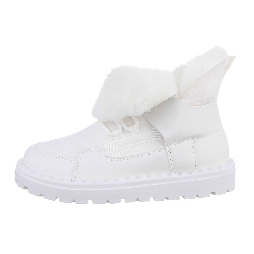 Ital-Design Damen Snowboots Freizeit Snowboots Flach Schnürstiefeletten in Weiß