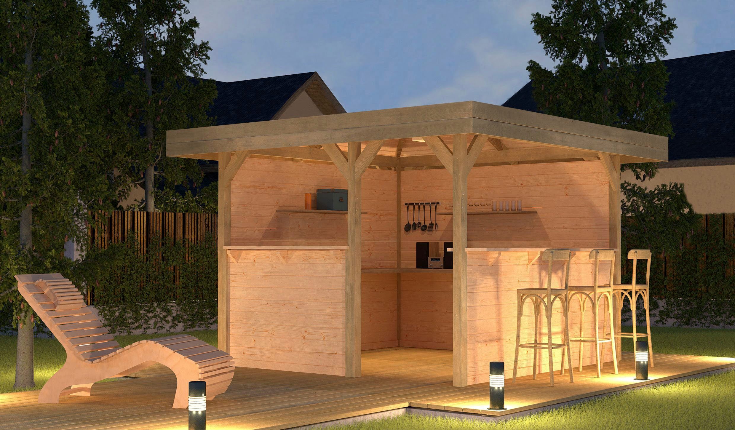 weka Holzpavillon Gartenlaube 657 Gr.2, Set mit 2 Rückwänden, Tresenwand und Treseneingang