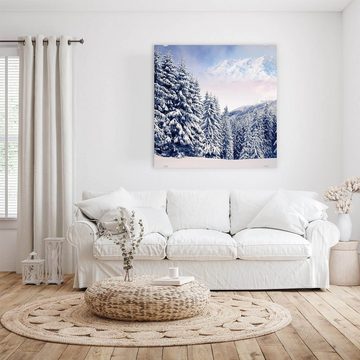 Primedeco Glasbild Wandbild Quadratisch Traumhafte Schneelandschaft mit Aufhängung, Natur