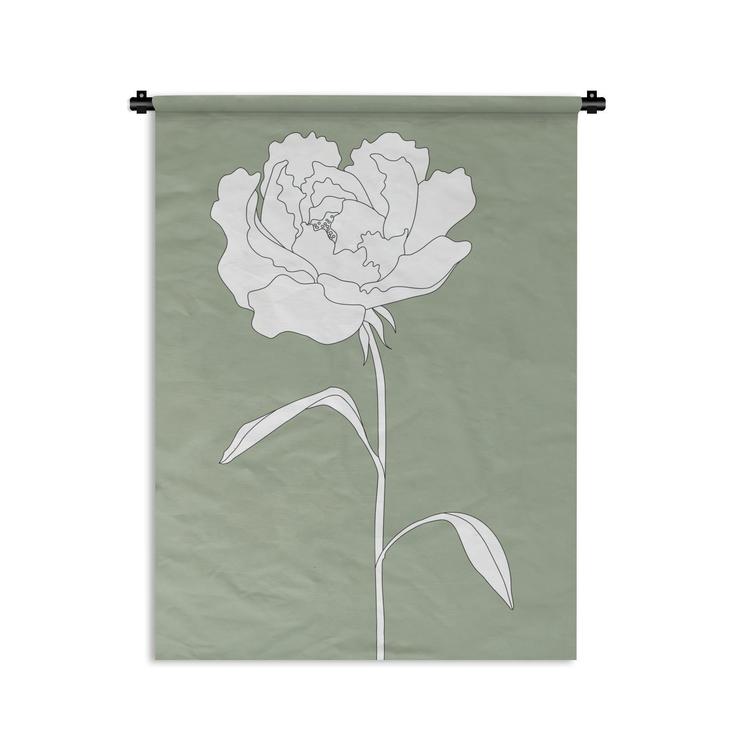 MuchoWow Wanddekoobjekt Rose - Blumen - Grün - Weiß - Pflanzen, Deko für an der Wand, Wohnzimmer, Tapisserie, Schlafzimmer