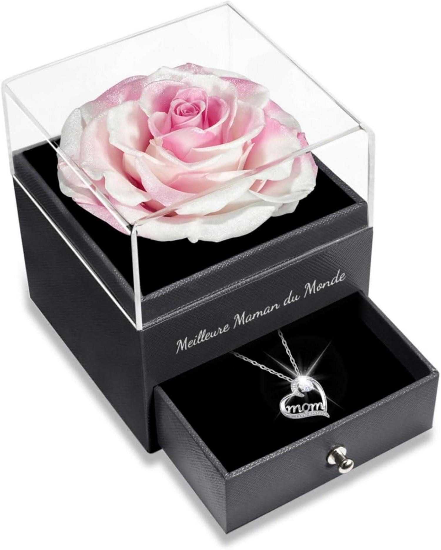 Schmuckset mit Gravur Ewige Rose Mama Halskette 925 Silber Geschenk Muttertag Valentinstag